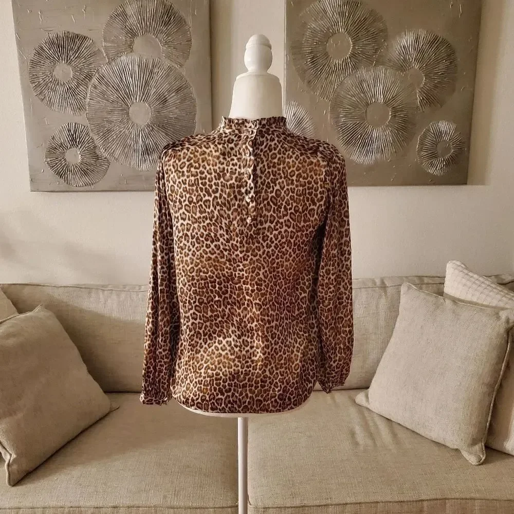 🌹 J. CREW 🌹 Ruffleneck Drapey Leopard Print Satin Blouse - [Size XS]
